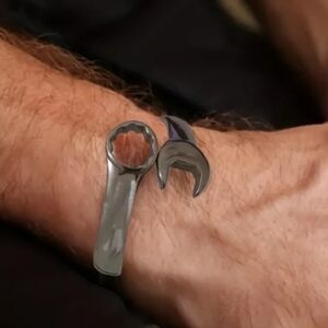 New! MEN'S Stainless Steel Rustic Wrench Cuff Bracelet.